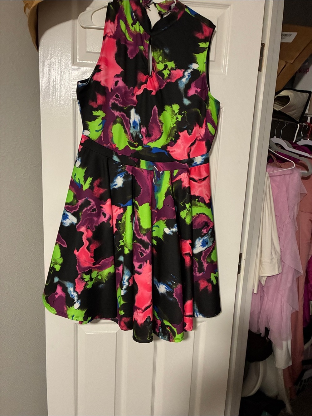Fashion to Figure Black Neon Marble Print Fit-and-Flare Dress